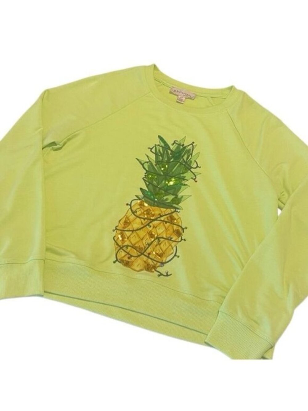 Philosophy Bright Green Pineapple Sequin Holiday Knit Pullover Top Size Small